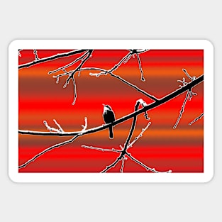 Wren on Branch Silhouette on Sunset Tones Sticker